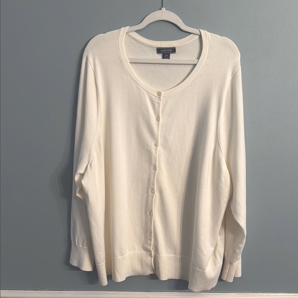 Lands' End Ivory Button-Up Cardigan Womens 4X